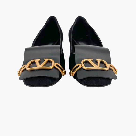 Valentino VLogo Black Suede Leather Block Heel Pumps Shoes Size 38.5 US 8.5 - Picture 5 of 15